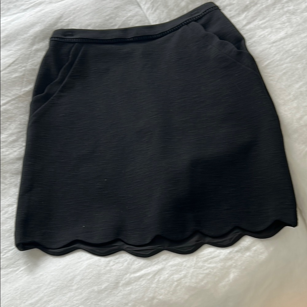 Skies Are Blue Black Scalloped Mini Skirt